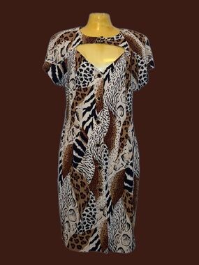 🐅🦒Vintage 80s Mixed Animal Print Cutout Dress🦓🐆